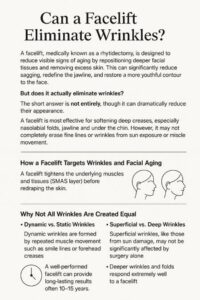 Infographic on the effectiveness of a facelift for eliminating wrinkles
